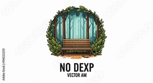 A peaceful forest scene with a wooden bench under lush green foliage