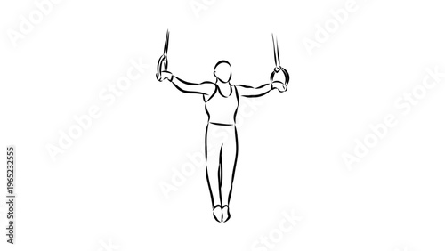 A minimalist vector illustration of a person exercising with gymnastic rings