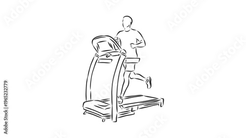 A minimalist line art illustration of a man running on a treadmill