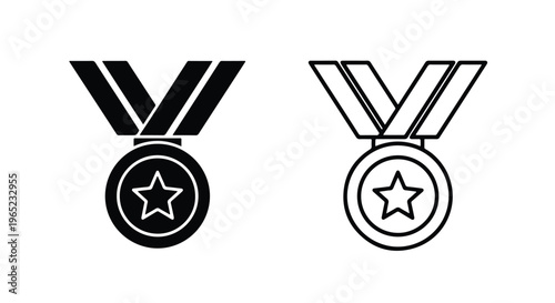 Medal award vector icon set - Editable line icons. Vector illustration - Glyph and solid icon set - Icon vector