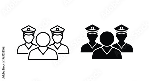 Police officers group vector icon - Minimalist, flat icon, outline, glyph, linear, clipart, sticker - icon set