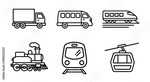 Transportation icons set black and white - logo icons vector set. Blue, Black and white icons