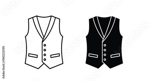 Vest outline and silhouette - Minimalist, flat icon, outline, glyph, linear, clipart, sticker - icon set