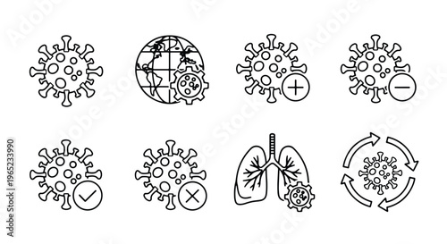 Coronavirus icons set line art - logo icons vector set. Blue, Black and white icons