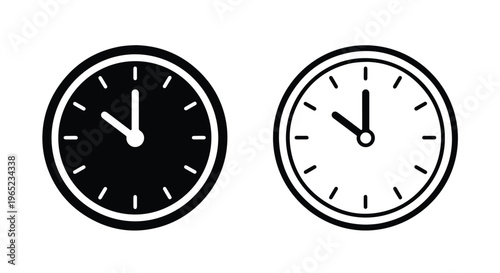 Clock face icon set - Solid vector icons - Clipart, sticker - icon set