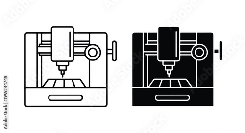 3D printer icon outline and solid - logo icons vector set. Blue, Black and white icons