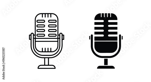 Vector icon of vintage microphone - Solid vector icons - Clipart, sticker - icon set