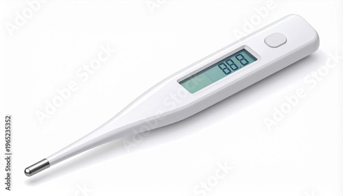 Digital Thermometer with Display on White Background for Healthcare Concept