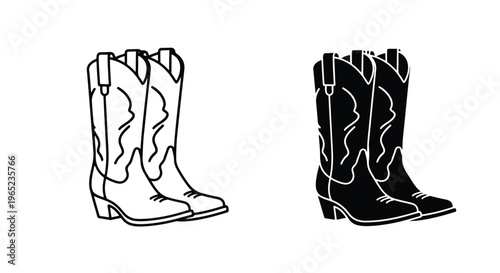 Vector cowboy boot icons - Minimalist, flat icon, outline, glyph, linear, clipart, sticker - icon set