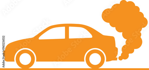 Orange Car Exhaust Fumes Vector Icon, Air Pollution Vehicle Emission Symbol, Environmental Contamination Graphic, Climate Change Concept Illustration