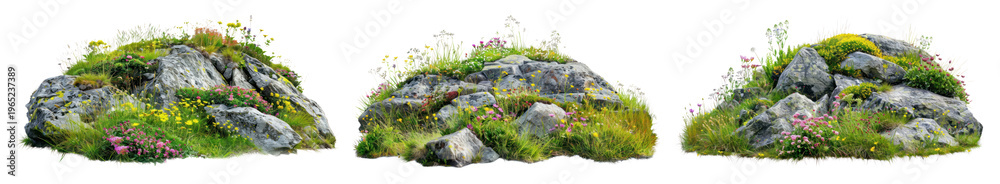 Obraz premium PNG Natural rocky landscape with vegetation on transparent background