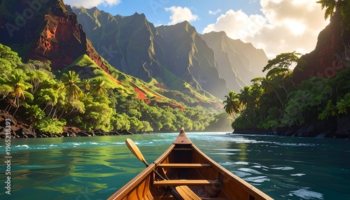 A serene boat ride through a majestic, lush valley