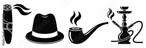 Smoking essentials and accessories silhouette