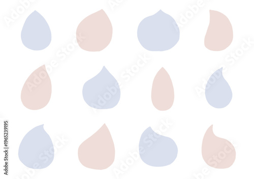 色々な形状のしずく型のゆるい手描きのシェイプセット（青・茶色）