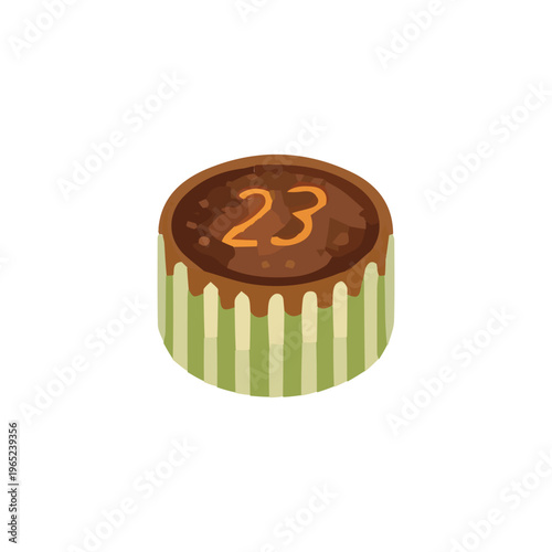 Chocolate muffin dessert isolated on white background with sweet icing and baked treat style