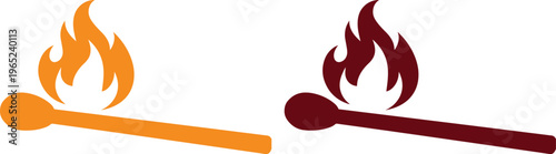 Burning Matchstick Icon Set, two vibrant matchstick illustrations with orange and deep red flames, simple vector graphics for fire safety and energy concepts