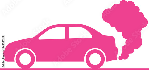 Pink Car Exhaust Fumes Vector Icon, Air Pollution Vehicle Emission Symbol, Environmental Contamination Graphic Element, Eco-Hazardous Transport Illustration