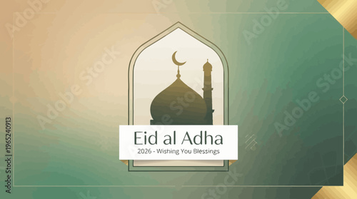 Eid al Adha Banner On Mosque Silhouette.