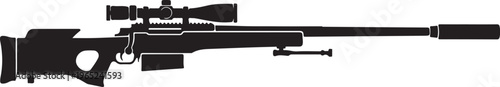Sniper rifle, black silhouette, vector illustration, firearm, hunting, tactical