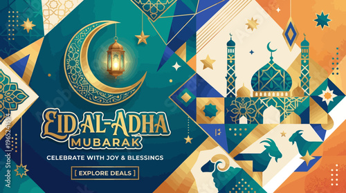 Eid Al Adha Festival Celebration With Mosque Imagery.