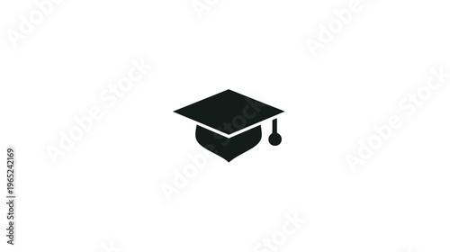 A stylized graduation cap, the academic emblem, in black against a bright white backdrop