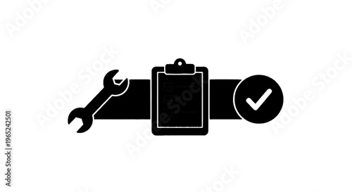 Vector illustration of maintenance and repair checklist icon with wrench and checkmark on a transparent background