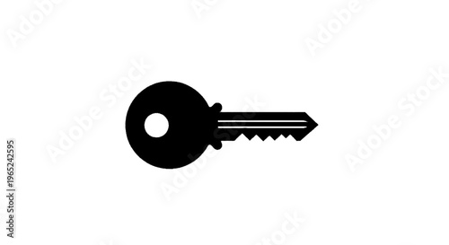 Vector illustration of black silhouette of a door key on a transparent background