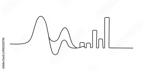 A line graph with wavy and bar chart elements a for data analysis and statistics