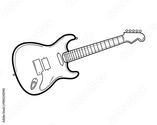A black and line drawing of an electric guitar