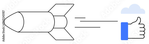 Rocket theme. Rocket launching progress and speed, while thumbs-up success and approval. Rocket icon for technology, innovation, communication, success, business growth