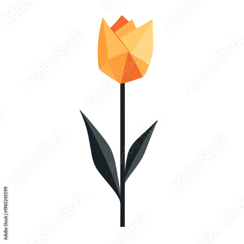 Geometric Tulip Flower Isolated on White - Low Poly Floral Illustration, Spring Blossom, Modern Minimalist Style, Floral Design element for prints, posters and creative designs, 3D Render
