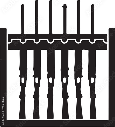 Black rifle silencer, gun suppressor, vector illustration, firearm accessory, sound moderator