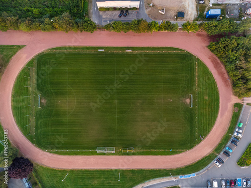Aerial View of Athletic Track: A Panoramic Shot of a Running Track and Field