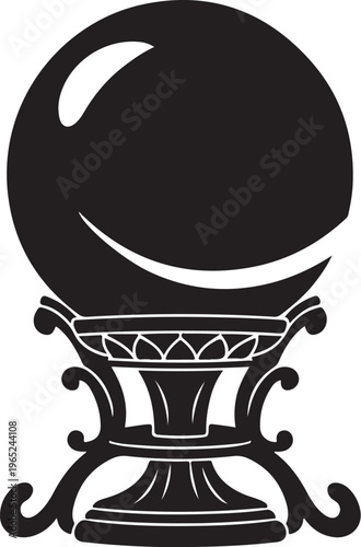 Crystal Ball, Black, Vector Illustration, Mystic Orb, Fortune Telling