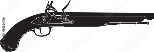 Vintage flintlock pistol, antique handgun, black powder gun, historical firearm