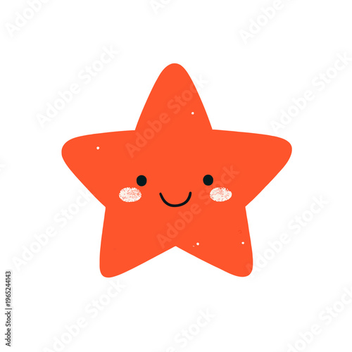 Orange Starfish Cute Smiling Face Illustration, Happy Children Character Icon. Colorful Cartoon Star Shape for Kids Education, Marine Life Graphic Elements and Decoration. Isolated on White