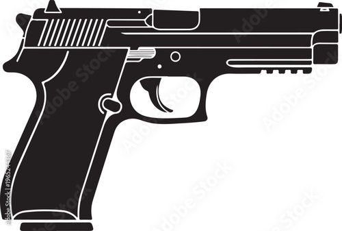 Black handgun, pistol icon, firearm illustration, vector gun