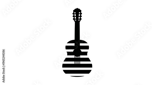 Silhouette of an acoustic instrument, a guitar with a series of parallel lines in the body