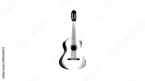 A simple, black-and-white guitar illustration with a brushstroke aesthetic on a white background