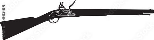 Vintage flintlock rifle, antique firearm, black powder gun, historical weapon