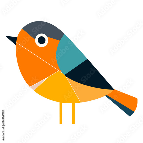Abstract Bird Illustration Vector, Geometric Animal Design. Colorful Modern Artwork, Creative Style Graphic, Isolated Bird Icon, Cute Bird Shape. Robin Bird Silhouette Clip Art, Vector Graphic.