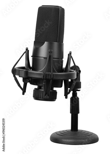 Black studio Microphone. Modern mic isolated