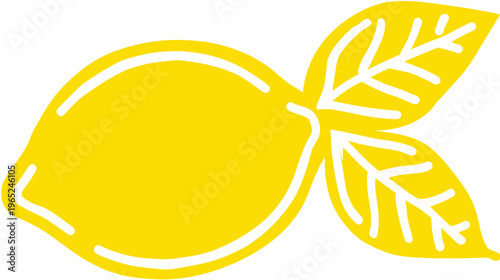 A cartoon illustration of a yellow fruit with two leaves