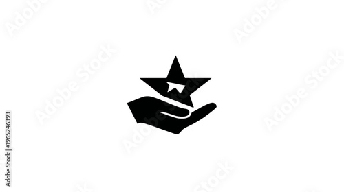 Black graphic depicts a hand cupping a five-pointed star on a white backdrop, minimal design