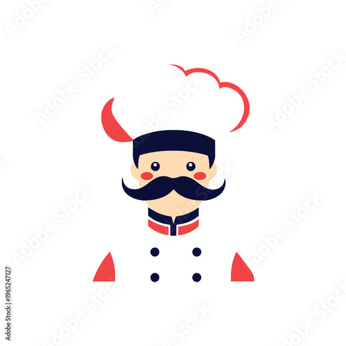 Cartoon Chef Character Icon with Mustache and Toque - Culinary Mascot Illustration, Restaurant Symbol, Baker, Food Service, Cook, Culinary Art, Pâtissier Vector, Kitchen, Professional