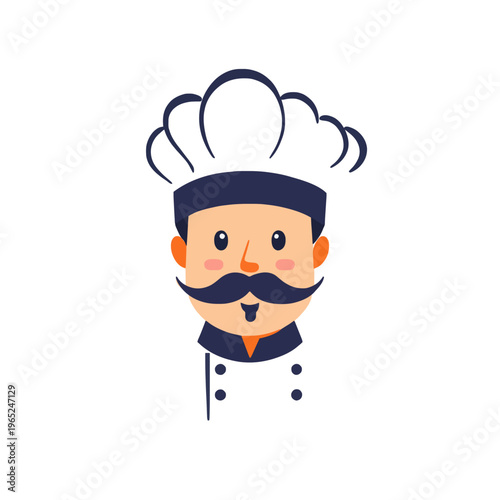 Cartoon Chef with Moustache - Illustration of Culinary Professional Character in Uniform and Hat, Perfect for Menu Design and Food Industry Concepts (Vector Graphic).