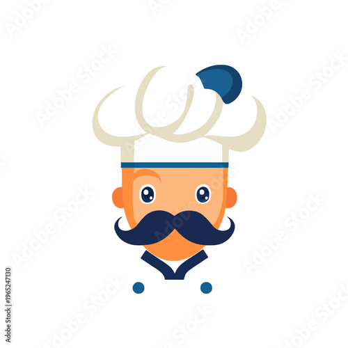 Chef Vector Portrait Illustration, Professional Cook Character. Cartoon Culinary Mascot with Mustache, Funny Baker icon, Restaurant Symbol, Food Preparation Logo, Cooking Concept.