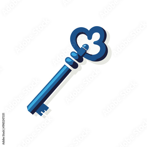 Vintage Key Unlock: Classic Blue Metal Old Key to Success, Security and Freedom. Isolated Antique Ornamental Object on White Background. [Vector, Illustration, Design, Graphic]