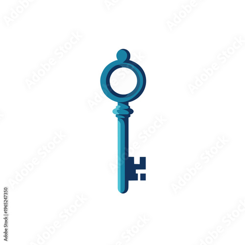 Blue Key Icon Vector: Access, Security, Solution – Unlock Opportunity in a Symbolic Design. Vintage Key Graphic, Minimalist Illustration for Business Concepts, Protection. Isolated. Simple design.