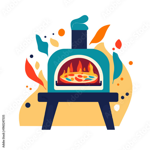 Pizza Oven Firing Delicious Pizza - Restaurant Ready, Handcrafted Design, Modern Illustration, Food Concept, Culinary Art, Home Cooking, Wood Fired Pizza, Italian Cuisine [Vector]